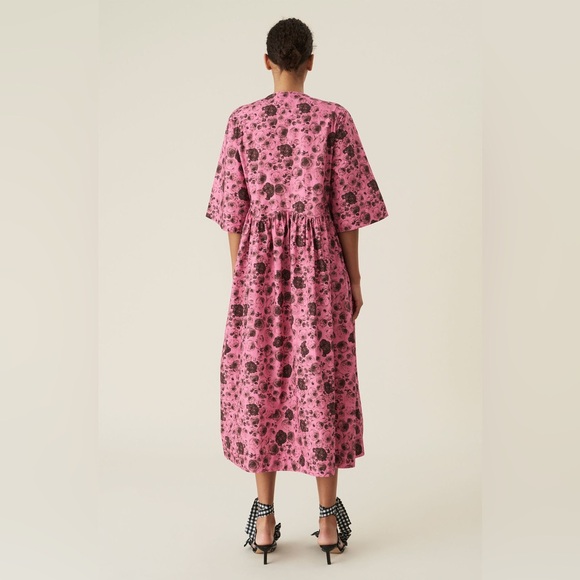 Ganni Rose Print Wrap Pink Dress - Picture 2 of 7